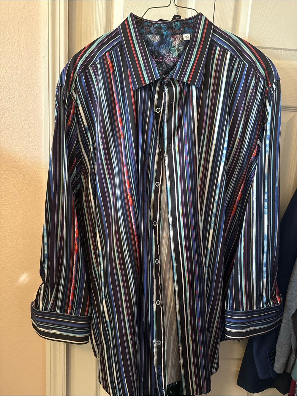 Robert Graham Black Multi-Stripe Button-Down Shirt with Blue & Red Accents